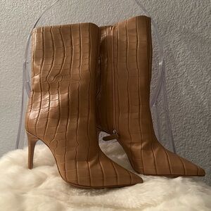 Schutz Tan Croc-Embossed Women's Boots